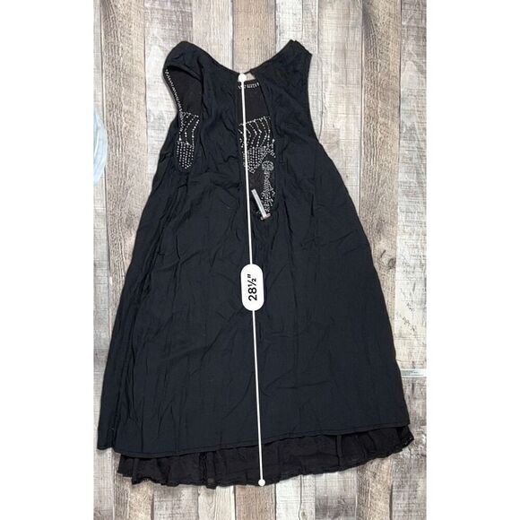 Free People Black Embellished Gauze Peasant Beads Sleeveless Tank Blouse XS NWOT - Picture 8 of 12